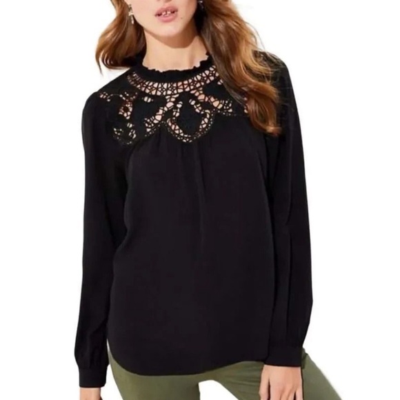 Loft Cutout Lace Yoke Blouse - Picture 1 of 8